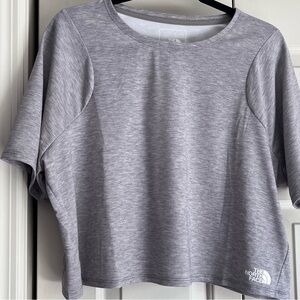 North Face cropped, gray t-shirt.